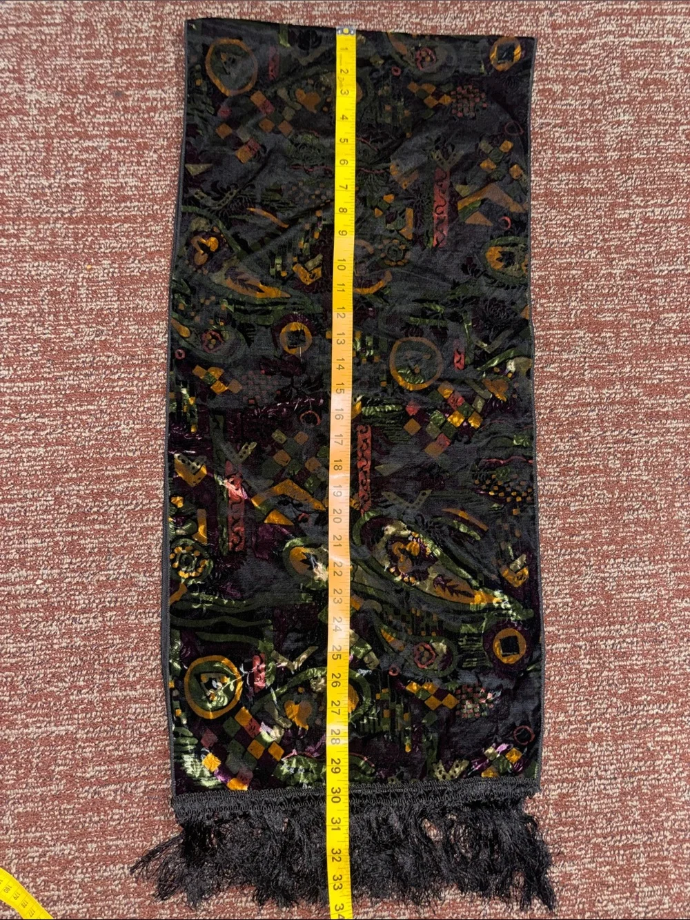 Stunning Vintage velvet burnout table runner fringe rich multicolor patterned